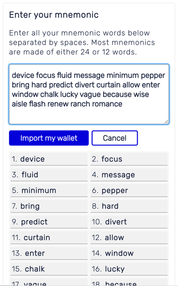 Confirm your
mnemonic